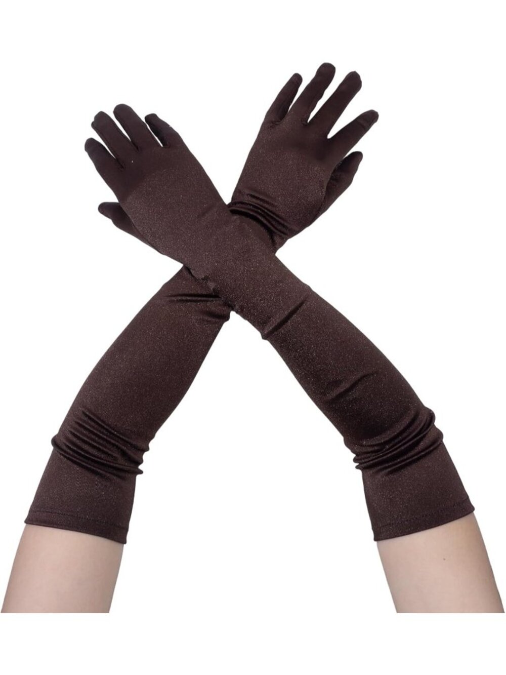 Women Brown Elbow Length 1920s Costume Halloween Long Opera Satin Gloves